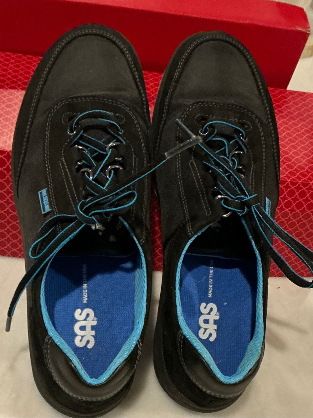 SAS Men's Black Sneakers with Blue Trim